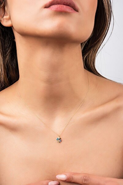 Altınaşkı Renklı Taşlı Yonca Hayalet Altın Kolye