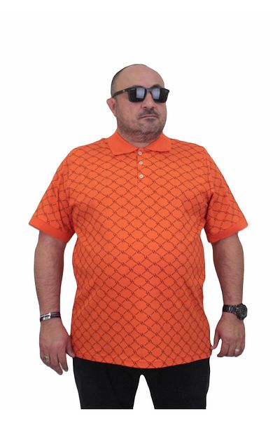 MocGrande Large Size Men's Polo Collar T-Shirt - Square 24452 ORANGE