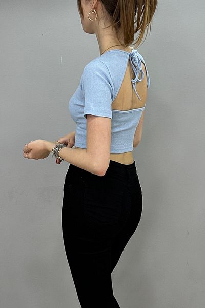 Tam Moda Baby Blue Crop Γυναικεία Μπλούζα - Χαμηλή Πλάτη