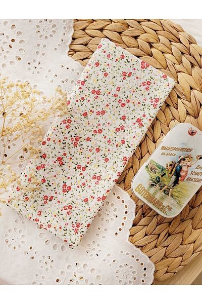 ilmekhobievi Poplin Fabric Crispy Flower Red 100% Cotton 50X170 cm 1 Piece