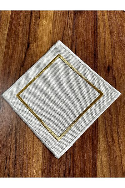 NURHAN HOME COLLECTION 6 Pieces of Gold Embroidered Square Coffee Side Napkin, Suitable for Etamine Processing, Cocktail Presentation Napkin