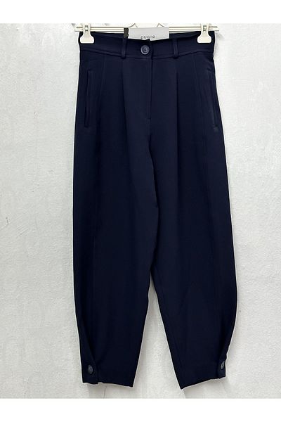 Puane Stylish Button Detailed Pleated Carrot Type Trousers - Color Navy Zra 18123