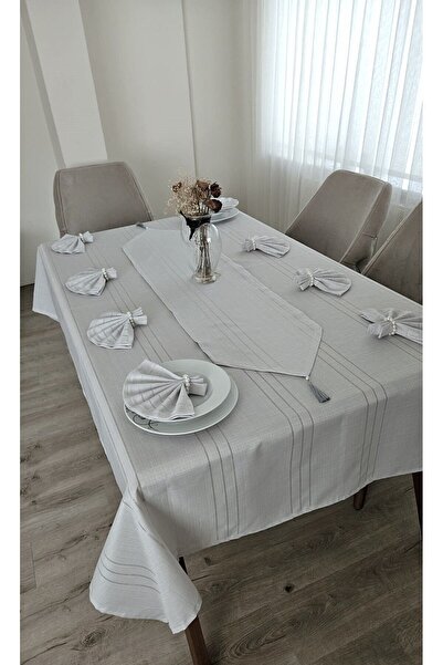 ZESA HOME Față de masă Colber Stripe Detaliată Gri 12 Pers 26 Bucăți - Masă 160X220...160X400