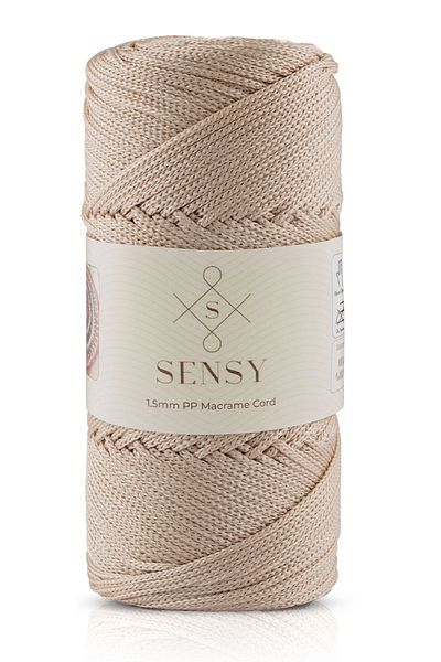 SENSY 1.5 مم - 100 جرام حبل مكرامية بوليستر بني حليبي 150 م حبل مكرامية بوليستر حبل إضافي وحبل حقيبة