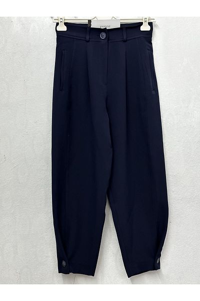 Puane Stylish Button Detailed Pleated Carrot Type Trousers - Color Navy Zra 18123