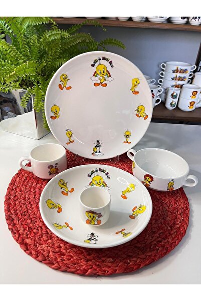 TEBAK COLLECTION TWEETY DESENLİ 5 parça ÇOCUK BEBEK YEMEK TAKIMI BESLENME SETİ