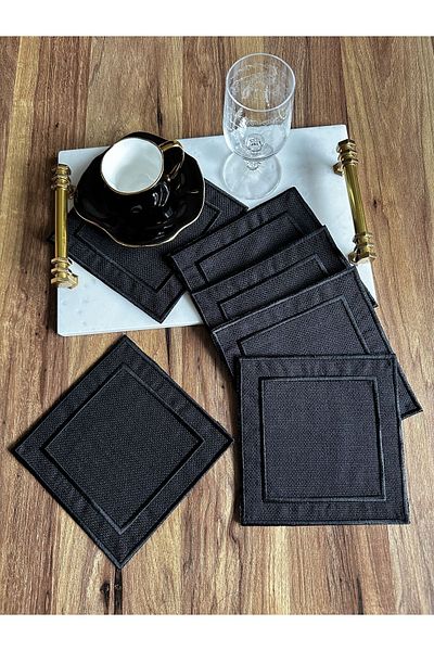 Nurhanhome 6 Pieces Linen Fabric Embroidered Square Cocktail Presentation Napkin Suitable for Ethamine Processing