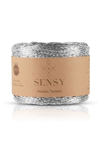 SENSY Frânghie metalică cu sclipici Premium 320 M Geantă strălucitoare Frânghie de încărcare din rafie Frânghie metalică răsucită 250 Gr Argintiu