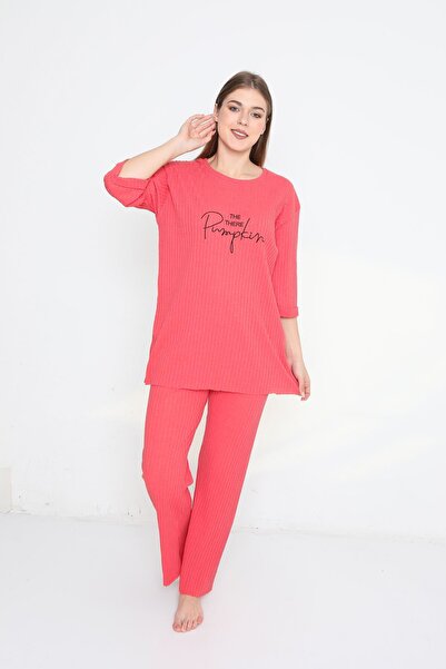 FAMES PİJAMA Σετ γυναικεία πιτζάμα με κολοκύθα γραπτή καμισόλα Plus Size