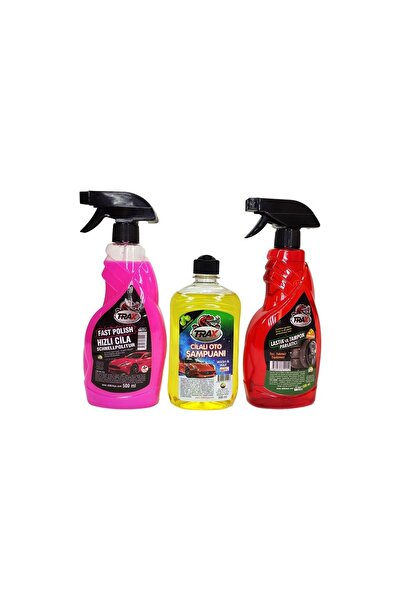TRAX 3'lü Yıkama Seti - Hızlı Cila - Cilalı Şampuan - Lastik Parlatıcı - T-rax
