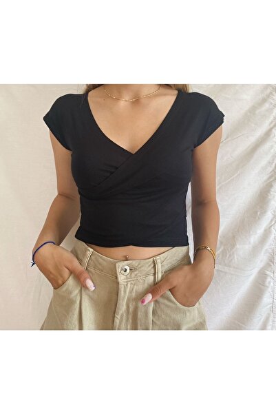 MaSoMi Women's Black V-Neck Crop