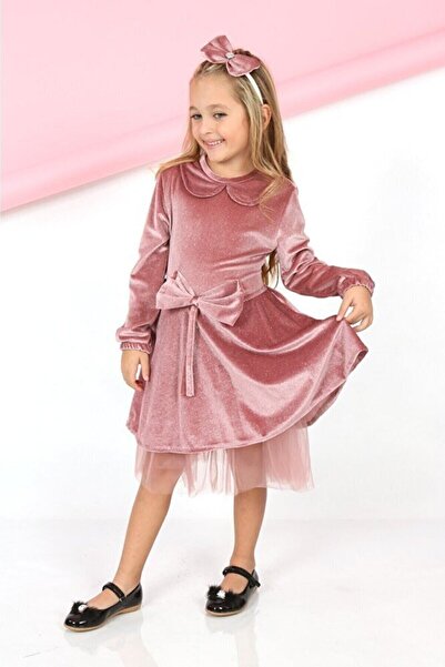 Asortik Kids Rochie de fetiță din catifea din tul cu cataramă până la genunchi