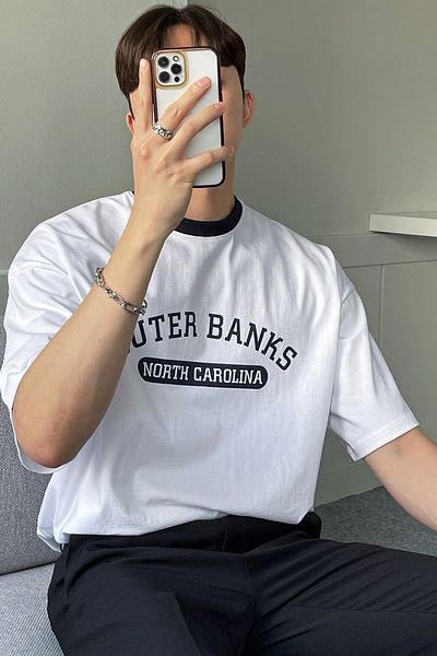 MODAGEN Μπλουζάκι White Crew Neck Oversize - Ανδρικό, εμπριμέ