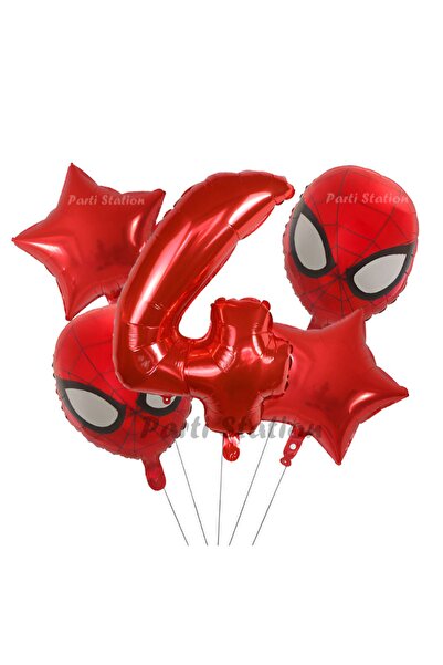 Parti Station Spiderman Örümcek Adam 4 Yaş Balon Set Spiderman Konsept Kırmız...