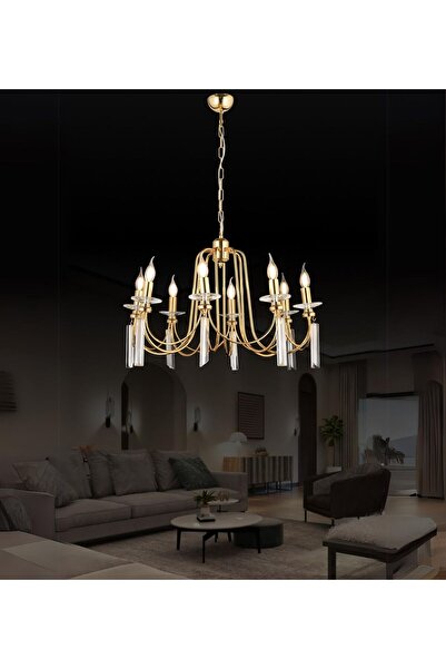 RONİSU AYDINLATMA Kontes 8'Li Klasik Salon Oturma Odası Avize Rustik Kristal ...