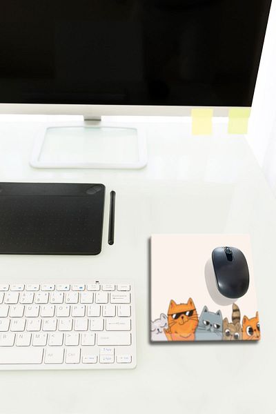 Decorita Cool Cats Mouse Pad din sticlă - Dimensiune mică, 18 cm X 22 cm