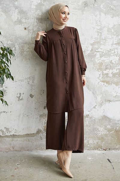 InStyle Arfa Ayrobin Buttoned Casual Set - Brown