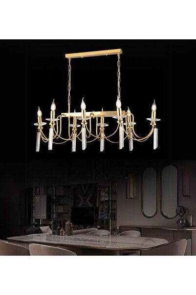 RONİSU AYDINLATMA Kontes 8'Li Yemek Odası Avize Rustik Kristal Taşlı Avize