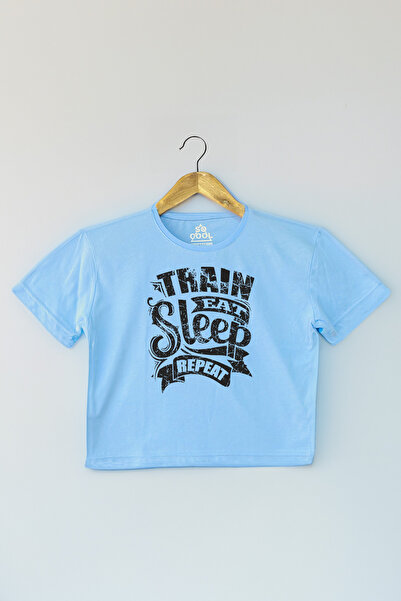 so cool Plava boja svetlo plava Skraćeni kroj majica - Jedite, spavajte, tren...