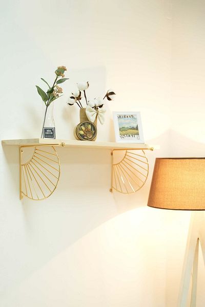 mba decor metal bending art Nature Aura Solid Natural Wood Gold Plated Wall Shelf Bookcase Organizer Large Size 80X20