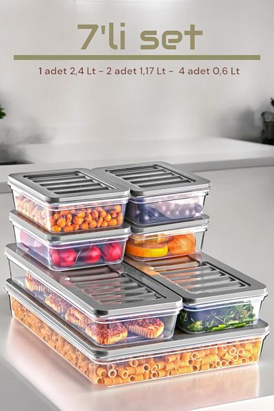 NY HOME Set of 7 Freshbox - Gray Storage Container Suitable for Microwave and Diffraction