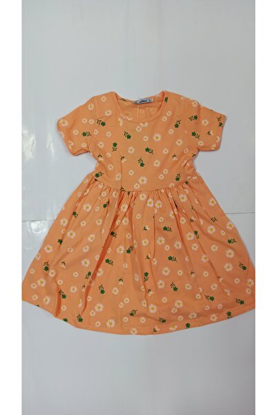 Alme Papatya desenli yazlık pamuklu penyeden kız çocuk elbise