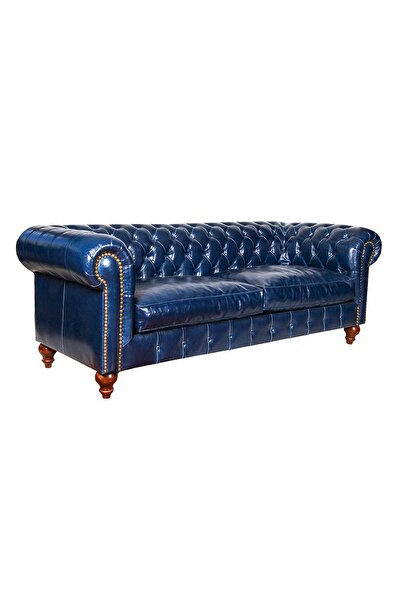 3A Mobilya Blue Gerçek Deri Chesterfield 230X90X80 CM