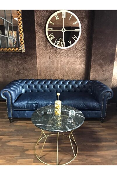 3A Mobilya Lacivert Hakiki Deri Kanepe