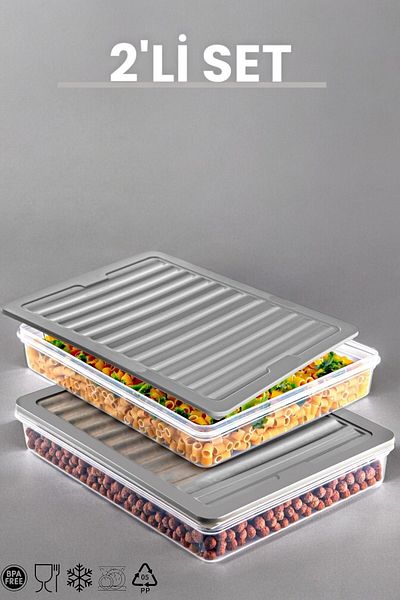 NY HOME Freshbox Set of 2 - Gray Storage Container Suitable for Microwave and Diffraction