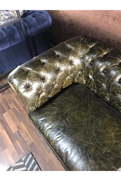 3A Mobilya 3a Green Old Nawy Hakiki Deri Chesterfield