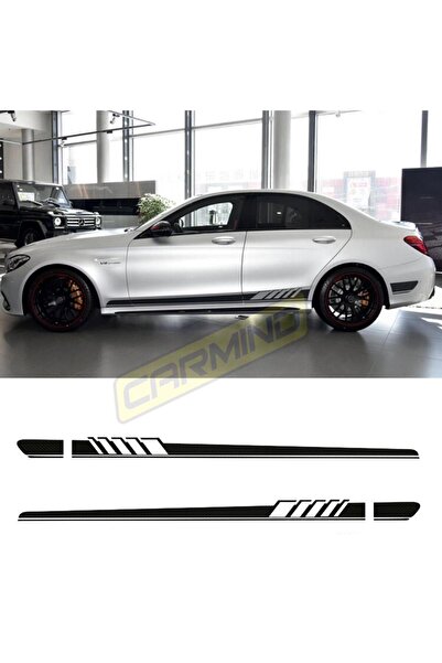 Carmind Mercedes W205 C63 Amg Yan Etek Şerit Sticker Gri