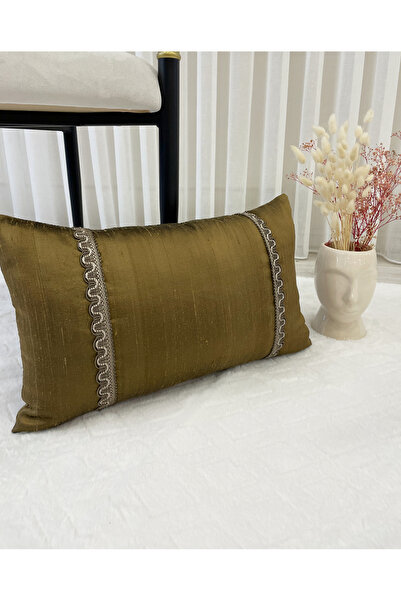 Brillant İthal Ipek (SİLK) Kırlent Yastık Kılıfı Kordonlu (30X50) Yağ Yeşili