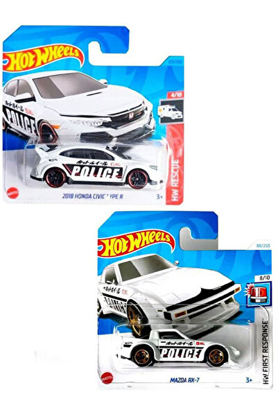 HOT WHEELS Police 2 Araç Set - 2018 Honda Civic Type R & Mazda RX-7 (1/64)
