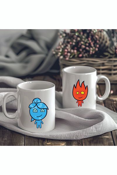 TREND Fire and Water Set of 2 Double Direction Printed White Mug