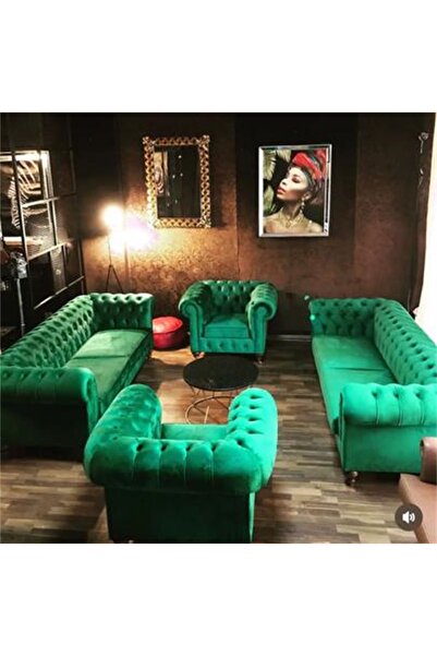 3A Mobilya 3A MOBİLYA ZÜMRÜT YEŞİLİ CHESTERFIELD TAKIMI 3+3+1+1