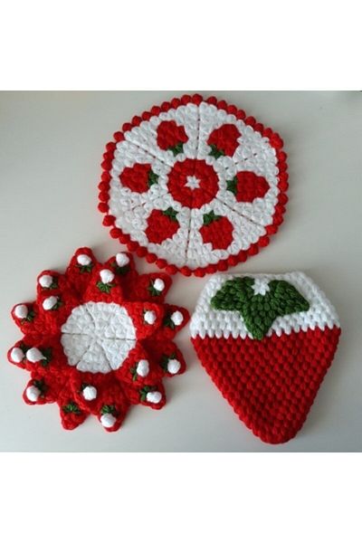 Ebrulisler Hand Knitted Red Strawberry 3-Piece Fiber Set