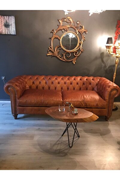 3A Mobilya Kahverengi Bufalo Hakiki Deri Kanepe