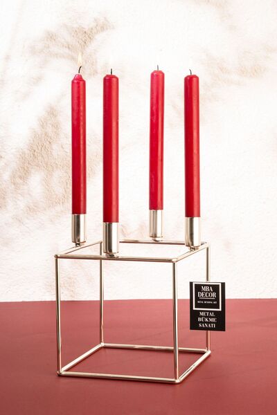 mba decor metal bending art Dörtlü Küp Metal 4 Lü Şamdan Mumluk Dekoratif Mum...