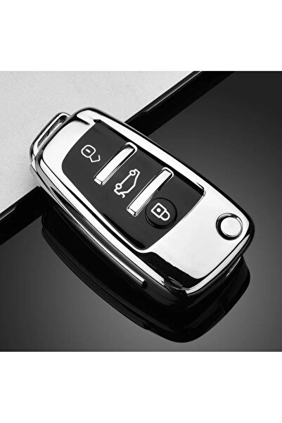 YıldızTuning حافظة مفاتيح أودي A6 C5 فاخرة باللون الفضي اللامع