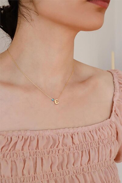 Minamis Silver 925 Ayar Gümüş Gözlü Üç Boyutlu E Harfli Kadın Gümüş Kolye