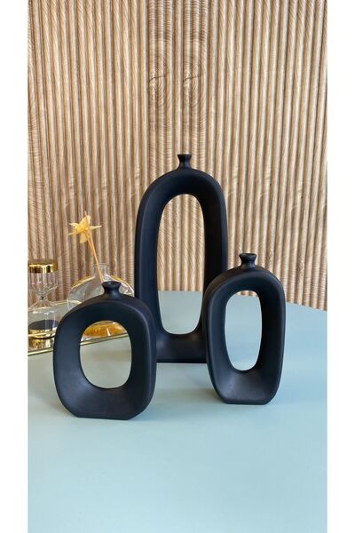 AstreHome Κεραμικό Διακοσμητικό Σετ Βάζο 3 - Μαύρο Πρωτότυπο Σχέδιο