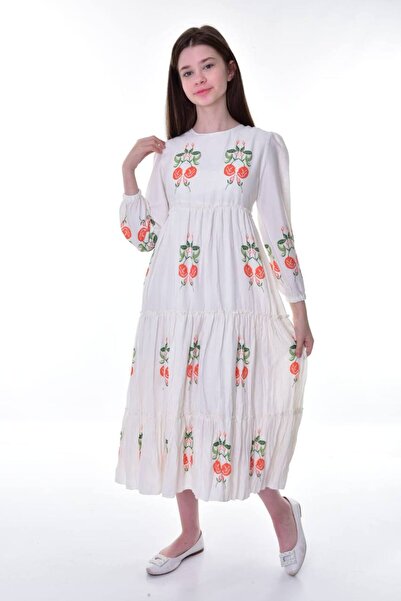 Jannock Μακρύ βαμβακερό μουσουλμανικό λινό φόρεμα με λουλουδάτο σχέδιο για νεαρή κοπέλα