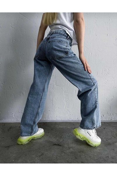 Trn JNS Felix Medium - Μπλε Lycra, Ψηλόμεσο Loose Denim Palazzo Παντελόνι