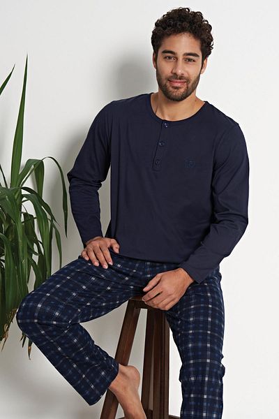 Pijadore Ανδρικές πιτζάμες Navy Blue - Μακρύ μανίκι, 100% βαμβάκι, C9T8N6O1