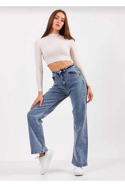 Trn JNS Dustin Medium - Μπλε Lycra Super High Waist Loose Denim Palazzo Παντελόνι