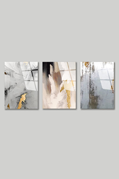 BV DEKOR ΣΕΤ 3 ΤΕΜΑΧΙΩΝ ΣΧΕΔΙΑΣΜΕΝΟΥ ΓΥΑΛΙΝΟΥ ΠΙΝΑΚΑ ΖΩΓΡΑΦΙΚΗΣ ΜΕ ΛΑΔΙ-ΒΑΦΗ-...