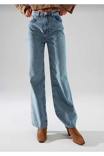Trn JNS Conroy Mid Blue - Lycra Loose Leg Denim Palazzo Παντελόνι, Σούπερ Ψηλόμεση