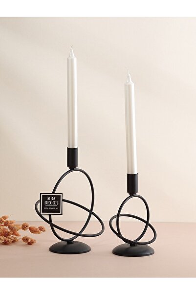 mba decor metal bending art Siraküza Siyah 2 Li Şamdan Mumluk Dekoratif Mumlu...