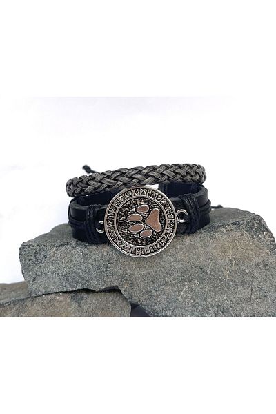 BSN Store 2-Piece Figured Scandinavian Bear Claw - Wide Genuine Leather Bracelet