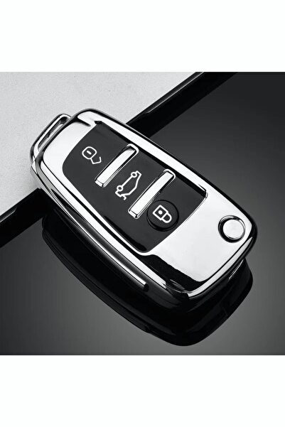 YıldızTuning حافظة مفاتيح أودي A3 8p فاخرة باللون الفضي اللامع